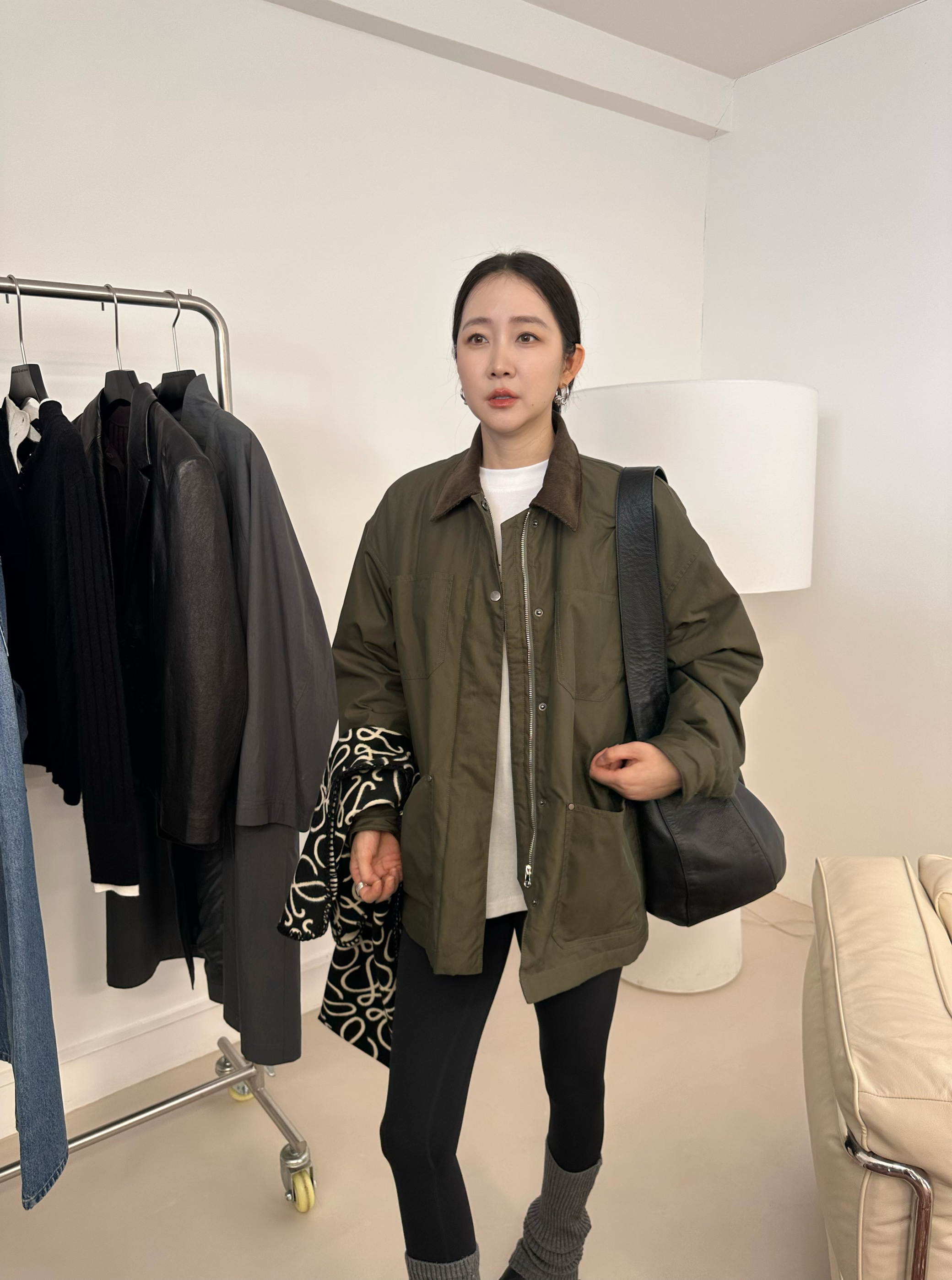 WIDELIA翻领拉链口袋设计感宽松外套可拆卸夹棉复古工装夹克棉服