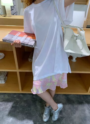 ALLIN夏季宽松中长款短袖T恤女