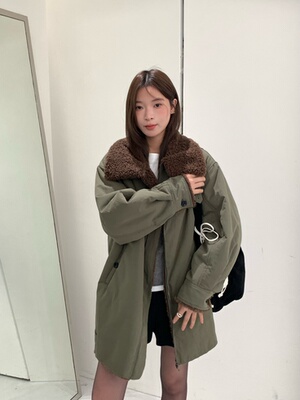 waitmore冬季立领加厚大翻领外套