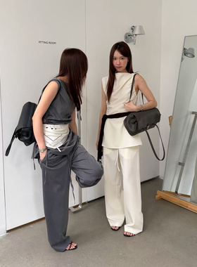 waitmore设计感侧镂空背心上衣气质显瘦套装百搭休闲裤两件套女