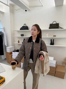 WIDELIA休闲撞色翻领菱格棉服女冬季韩系宽松保暖百搭夹克短外套