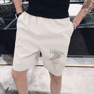 夏季薄款修身休闲短裤男百搭五分裤潮流烫钻运动裤潮牌速干沙滩裤
