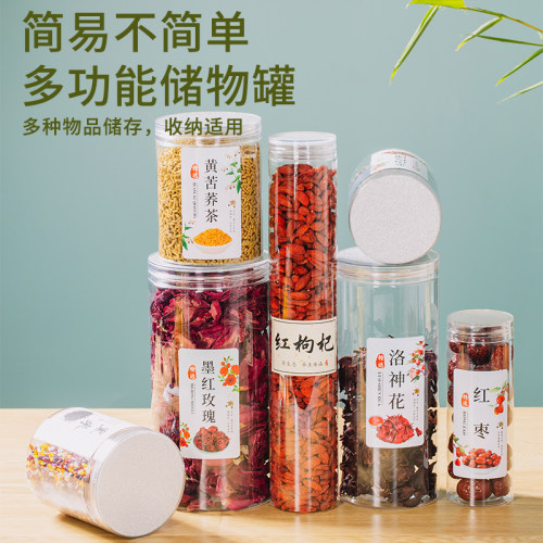 水晶盖透明塑料瓶密封罐pet食品罐带盖一次性辣椒酱瓶饼干花茶瓶