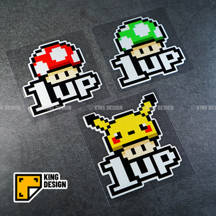 国王车贴超级马里奥兄弟蘑菇皮卡丘像素风贴纸经典卡通创意防水贴
