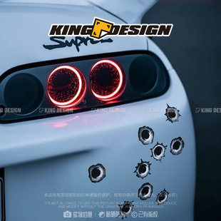 国王车贴 个性3D弹孔车贴 枪眼做旧头盔机车贴纸划痕遮瑕防水耐晒