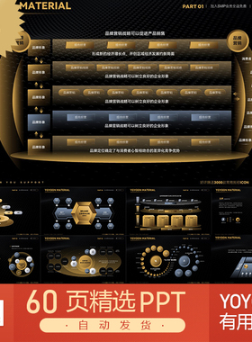 YOYOON高级感暗金立体3D金属科技PPT模板页面流程排版图形可视化