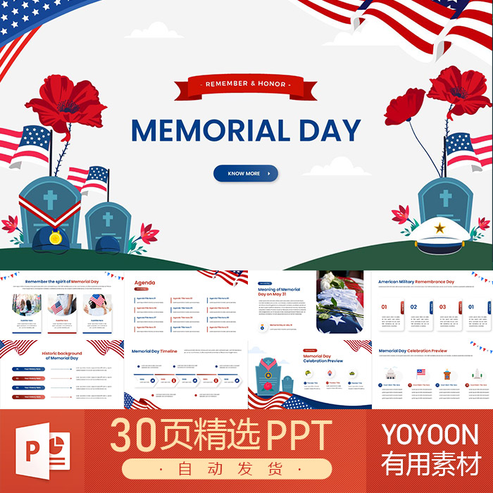 USA美国纪念日留学游学出国旅游反战和平教育PPT模板