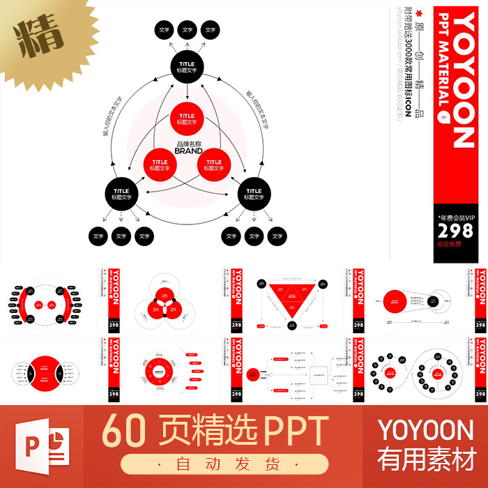 红色极简PPT模板KEYNOTE模板YOYOON素材平面流程逻辑图表UI作品集 商务/设计服务 设计素材/源文件 原图主图