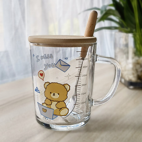 玻璃杯ins牛奶杯高颜值刻度吸管杯加盖勺早餐杯少女心礼物情侣