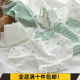 少女内裤 头 女士日系清新绿田园碎花蝴蝶结纯棉裆中低腰学生三角裤