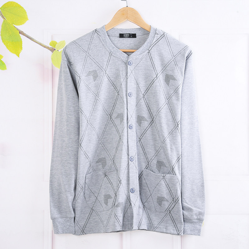 남성 중년 및 노인 속옷 순면 긴팔 가디건 가을 코트 단층 면모 가디건 더블 브레스트 플러스 사이즈 따뜻한 가을 코트