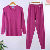 妈妈套装 100%纯棉女士保暖内衣中领低领棉毛衫 纯色秋衣秋裤