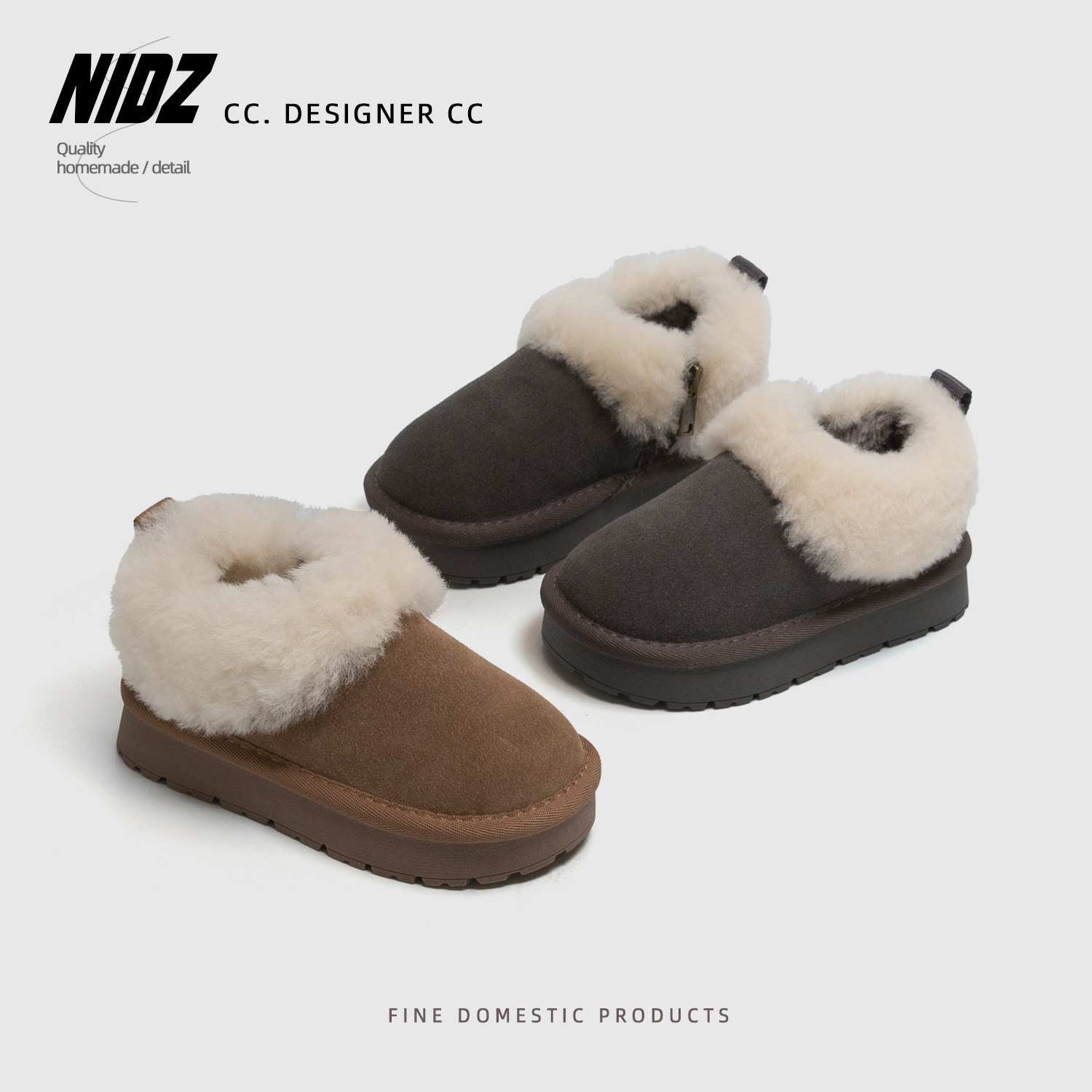 NIDZ羊毛口女童东北大棉鞋真皮儿童雪地靴冬季厚底加绒保暖面包鞋