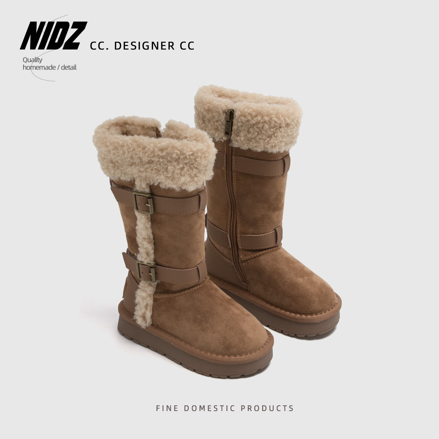 NIDZ女童雪地靴冬季加绒保暖厚底皮带扣长筒棉靴儿童公主高筒棉鞋