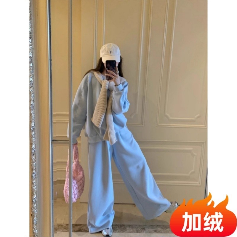 秋冬炸街高级感加绒卫衣卫裤运动服套装女学生时尚休闲宽松两件套