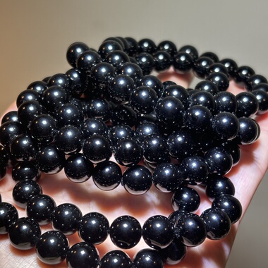 天然水晶黑曜石手链纯黑10毫米无彩眼男女款礼物 随机发货