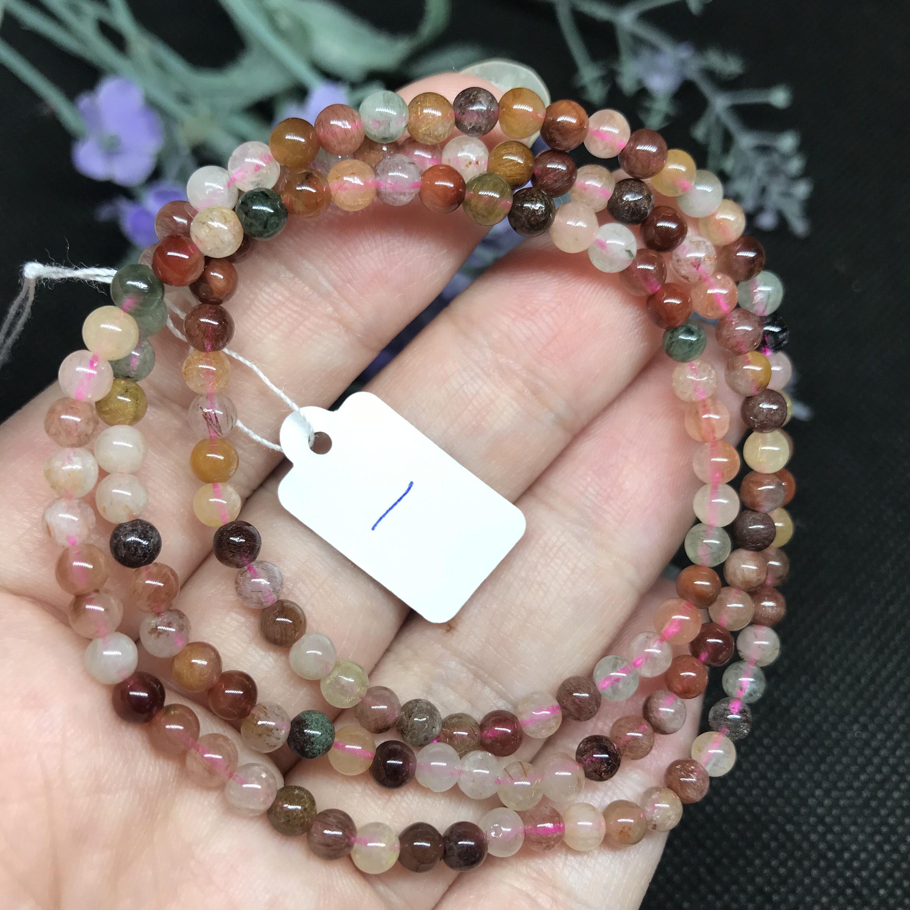 天然彩发晶手链三圈4毫米 彩色发晶  女款礼物    一物一图