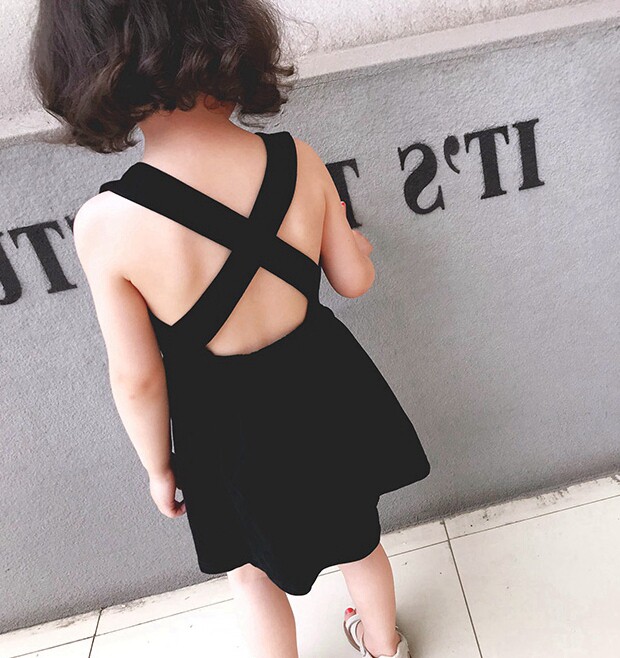 童装女童夏日裙子交叉吊带夏装红色公主个性背心裙女宝宝宝连衣裙