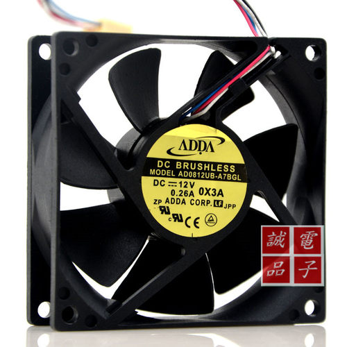 原装 ADDA AD0812UB-A7BGL 8025 12V 0.26A 8CM 四线调速散热风扇