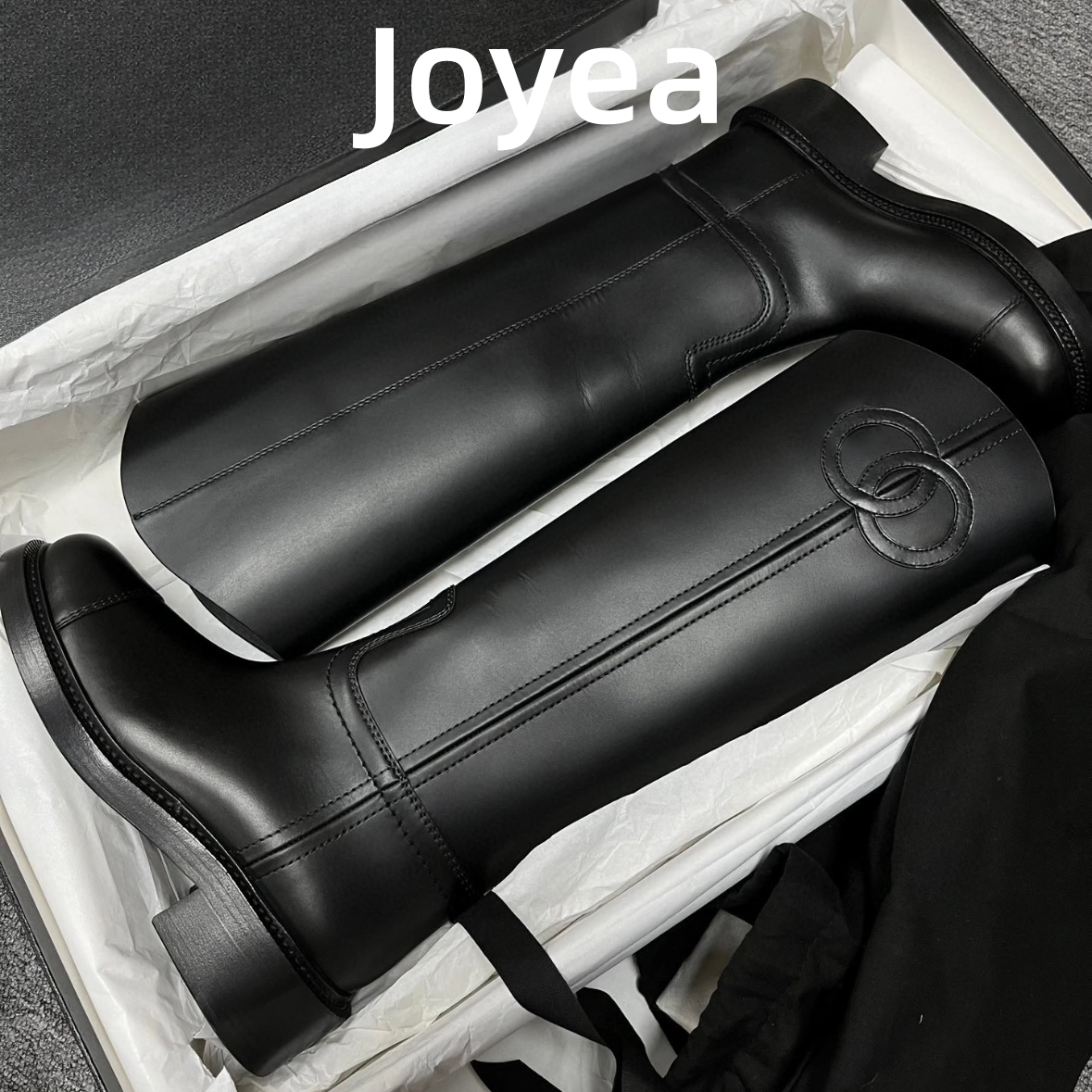 Joyea卓雅-小香风真皮长筒靴女2025冬季新款时尚百搭套筒骑士靴