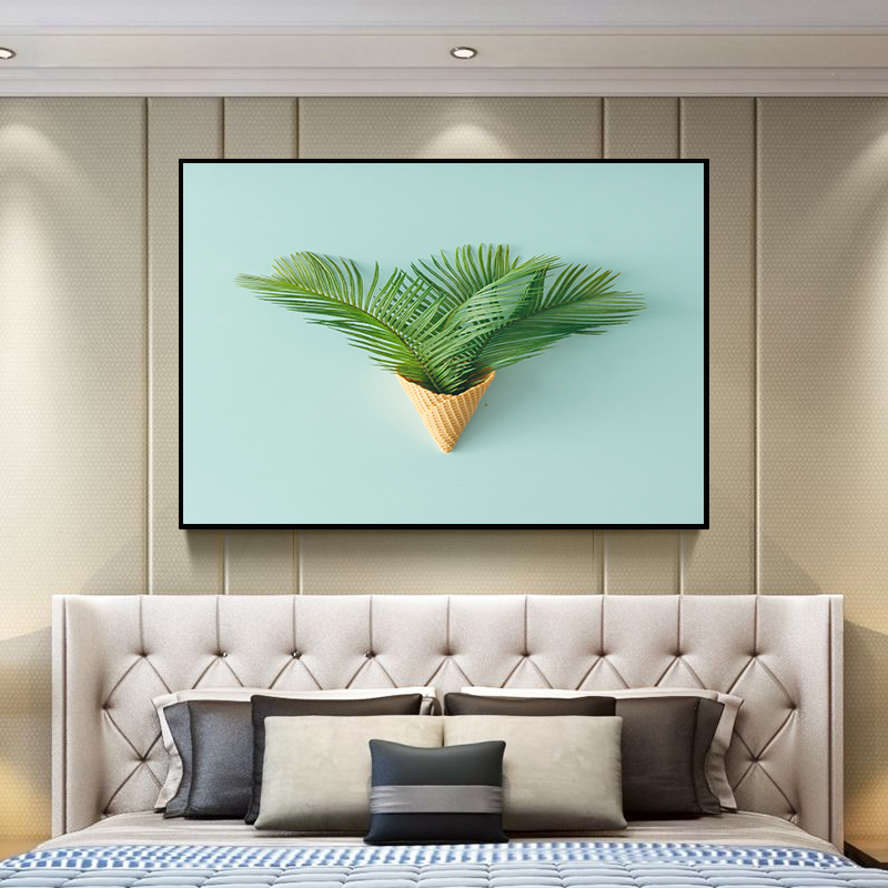 卧室装饰画现代简约单幅床头画绿植横款挂画小清新酒店宾馆墙壁画图片
