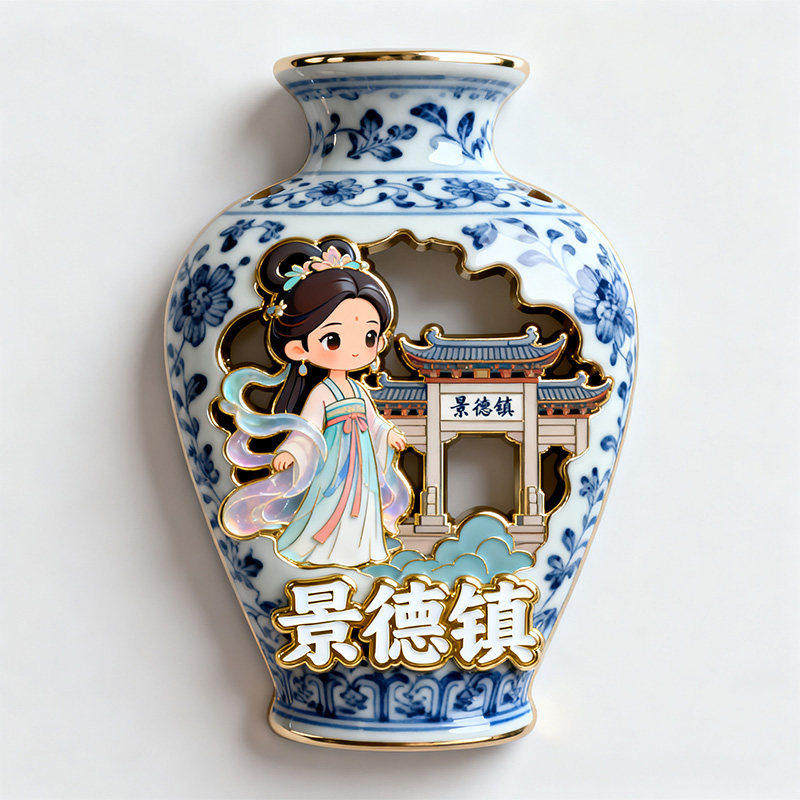 景德镇御窑厂青花瓷3D浮雕冰箱贴