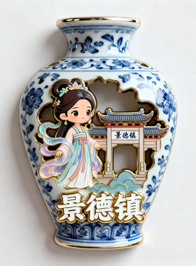景德镇御窑厂青花瓷3D浮雕冰箱贴