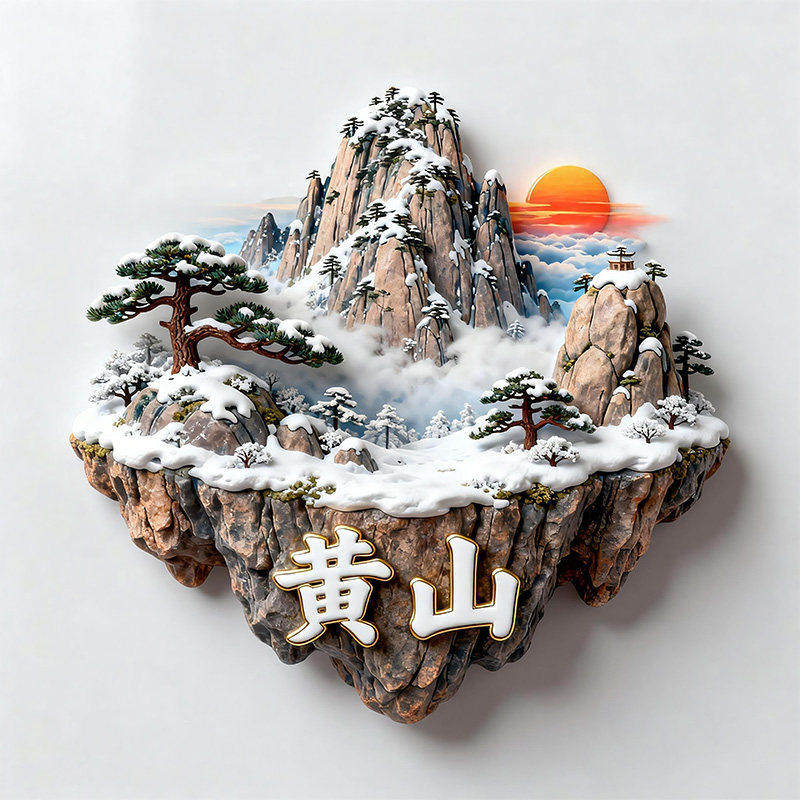 黄山金属浮雕3D迎客松冰箱贴