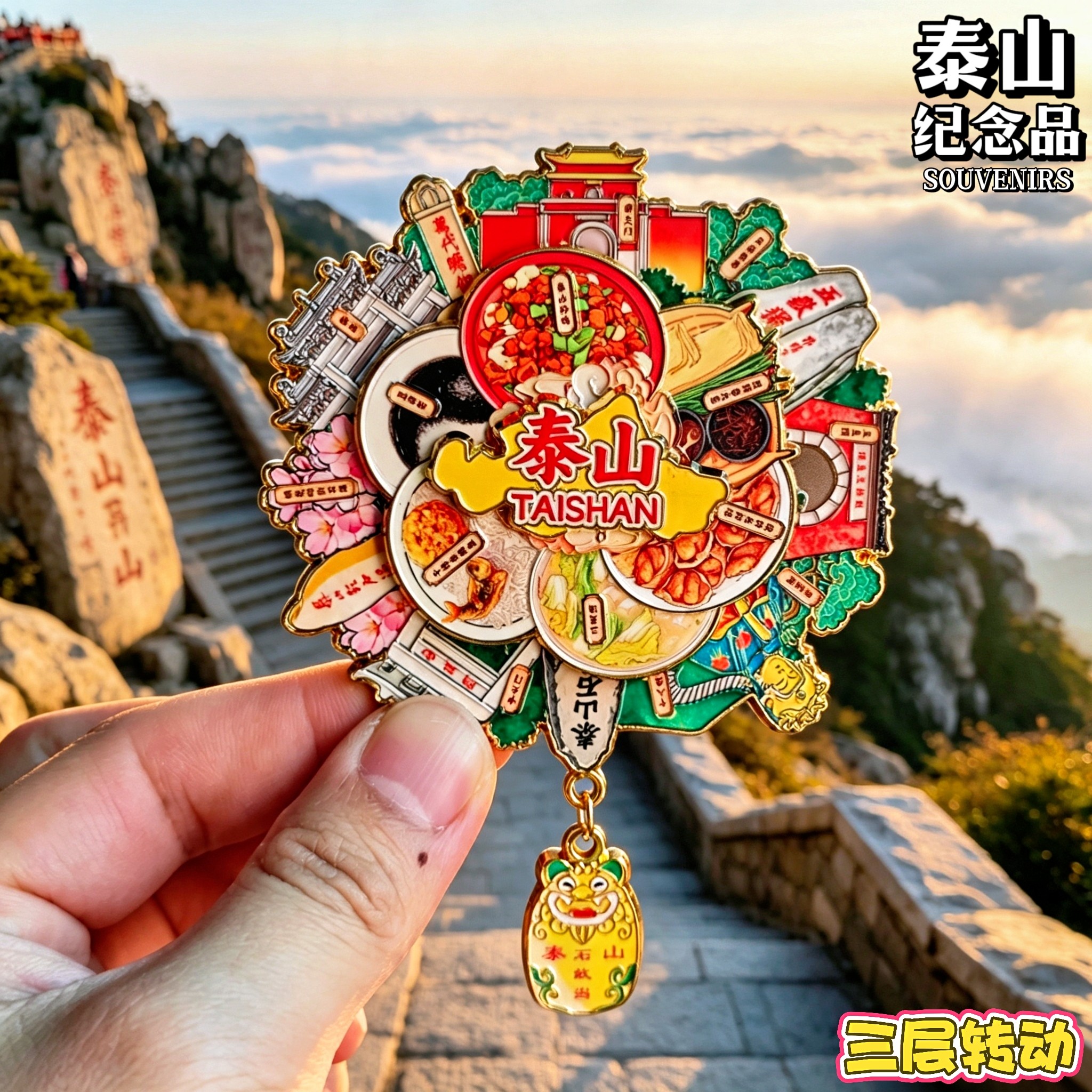 泰山转动金属文创冰箱贴伴手礼