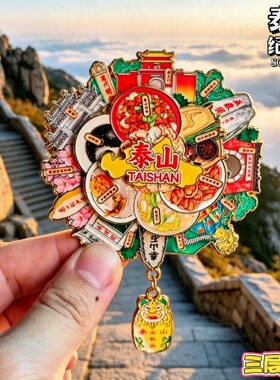 泰山转动金属文创冰箱贴伴手礼