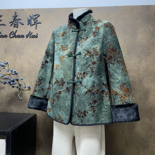 新款中式奶奶装长款冬天加绒保暖国风棉服中老年女装加厚外套大衣