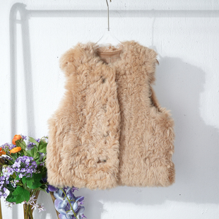 托斯卡纳皮毛一体马甲女2025冬百搭圆领真皮背心马夹坎肩短外套