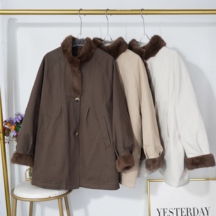 2025冬季真貂毛立领羽绒服女高级白鹅绒外套巴恩风宽松中长款大衣