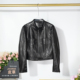 欧货进口油蜡绵羊皮真皮皮衣女2026立领机车夹克修身 显瘦短外套