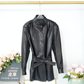 2026春季 系带收腰立领真皮皮衣女士高级绵羊皮夹克通勤休闲外套潮