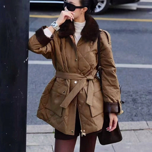 欧货进口水貂毛领鹅绒羽绒服女配绵羊皮保暖2025冬宽松中长款外套