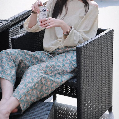 100%汉麻裤女欧货高端新中式印花九分裤2026春季透气防晒裤休闲裤