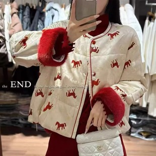 进口水貂毛马上有钱2025冬新中式鹅绒皮草羽绒服短外套女保暖欧货