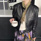 真皮皮衣女高级感小立领口袋皮夹克2026春秋新款 绵羊皮短外套 韩版