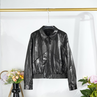 2026春季 休闲机车外套 宽松翻领真皮皮衣女士高级羊皮夹克通勤美式