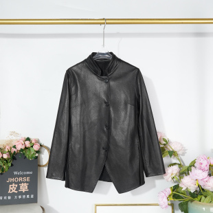 2026春季 立领真皮皮衣女士山羊皮夹克通勤休闲外套潮 高级感新中式