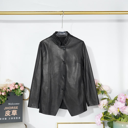 2026春季高级感新中式立领真皮皮衣女士山羊皮夹克通勤休闲外套潮