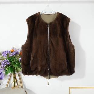 2025冬季 两面穿圆领花边真水貂毛马甲女士加厚皮草背心马夹坎肩