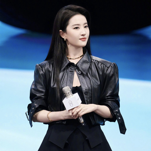 刘亦菲明星同款 2026春真皮皮衣女高级绵羊皮夹克通勤休闲短外套