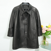 显瘦植鞣皮西装 明星同款 真皮皮衣女绵羊皮宽松中长款 夹克通勤外套