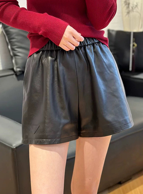 真皮短裤女植鞣绵羊皮纯皮裤子204秋冬新款百搭显瘦阔腿靴裤外穿