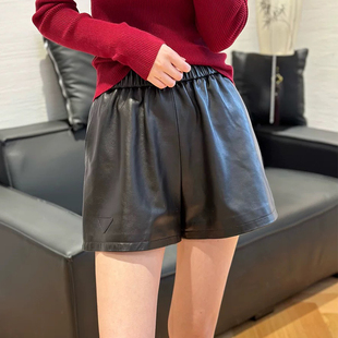 真皮短裤女植鞣绵羊皮纯皮裤子204秋冬新款百搭显瘦阔腿靴裤外穿