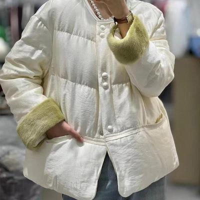 可脱卸水貂毛桑蚕丝鹅绒服新中式皮草羽绒服女短外套保暖24冬高端