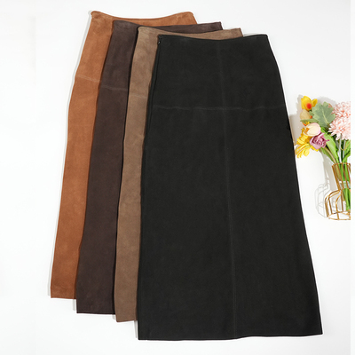 进口山羊皮反绒面真皮半身裙女高腰开叉2026春秋新款复古包臀长裙