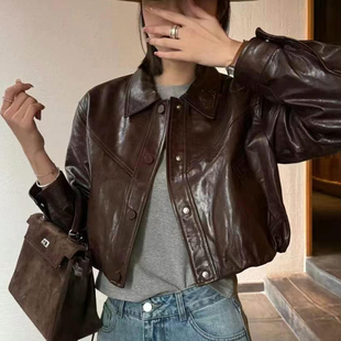 真皮绵羊皮美拉德短机车皮衣外套女2026新款 春秋高级感小个子夹克